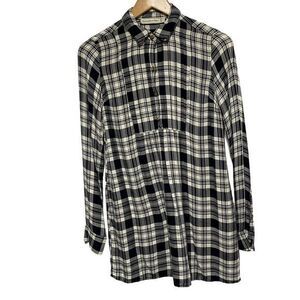 Abercrombie Fitch Tunic Womens XS Black Plaid Long Sleeve‎ Partial Button Front